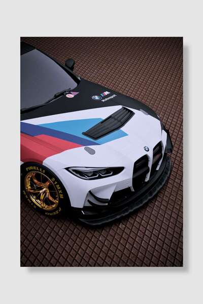 Mudi Store BMW M Motorsport Race Car - Gold Rims Araba Poster Çerçevesiz Yüks...