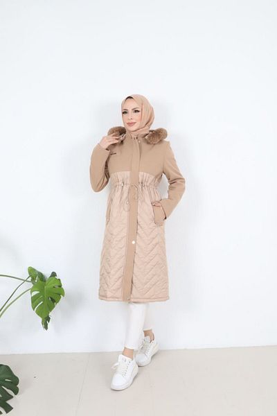 Dabenti women style Women's Quilted Hooded Cashew Coat