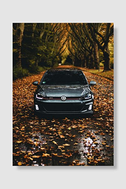 Mudi Store Black Volkswagen Golf in Autumn Araba Poster Çerçevesiz Yüksek Kal...