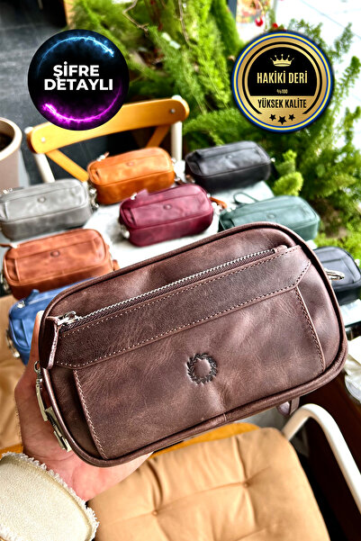 CüzCan Costinel Antik Kahve Hakiki Dana Derisi Şifreli El Çantası