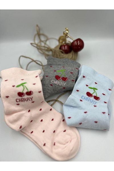 Lumiera 3 Pieces Cotton Socks with Cherry