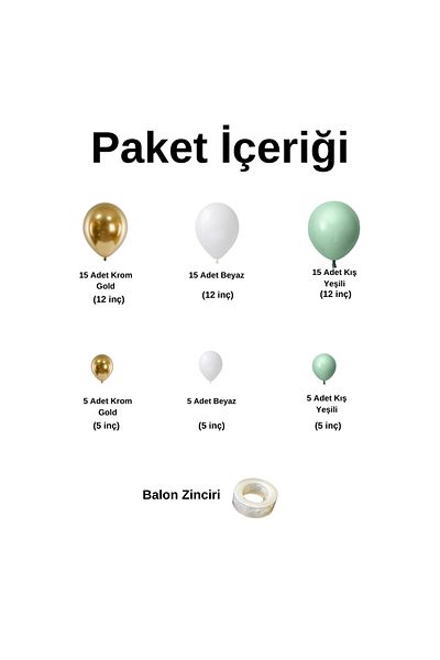 Ata Parti Dünyası *Chrome Gold*Winter Green White - 60's Birthday Balloon Chain Party Set