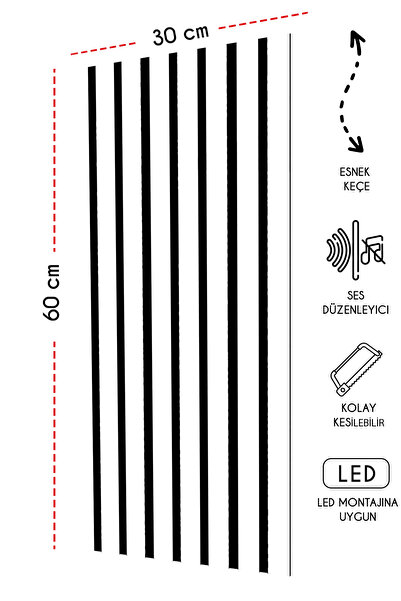 Free Home Mdf Ahşap Akustik Duvar Ve Tavan Kaplama Lambri Paneli 30x60 Cm - B...