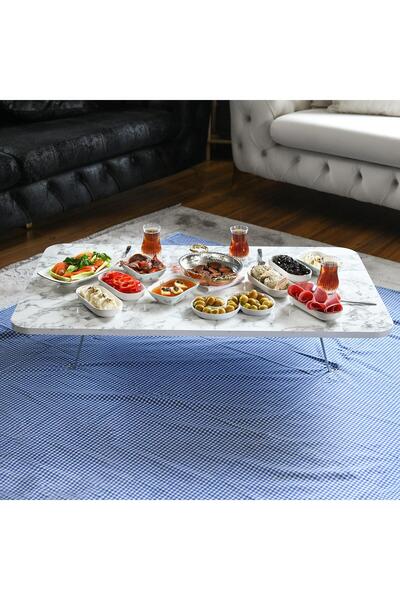 arvenlive 60 X 100 cm Beyaz Mermer Desenli  Yer Sofrası Kamp Yemek Masası  Ka...