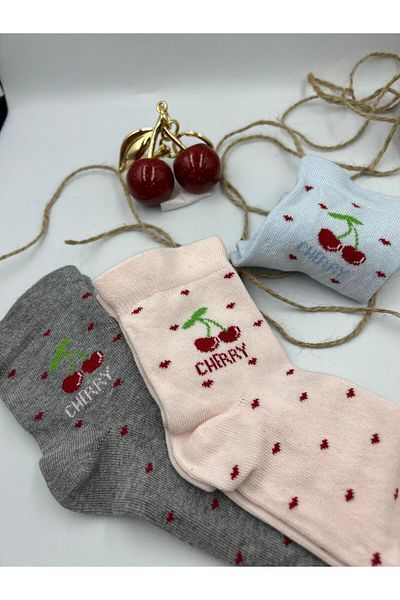 Lumiera 3 Pieces Cotton Socks with Cherry