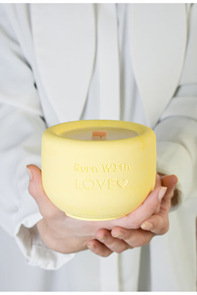 LALEZEN HOME LİMON KOKULU DEKORATİF SARI BETON MUMLUK & SOYAWAX MUM (LEMON SC...