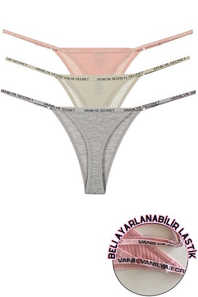 Vanilya Secret Βαμβακερά γυναικεία στρινγκ εσώρουχα με ρυθμιζόμενη μέση 3 Συσκευασία