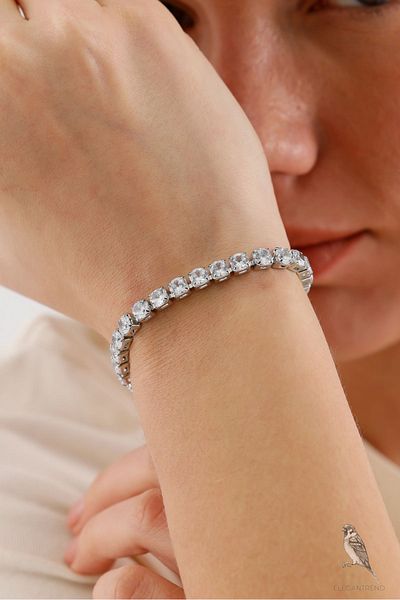 Swaroski Crystal & Zirconia Luxury Moments Silver Color Square Waterway Iconic 15cm 4mm Bracelet