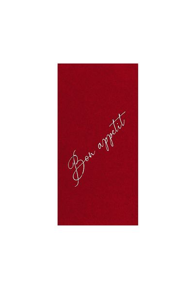 Story 33X33Cm Silver Leaf Bon Appetit Patterned 16-Piece 1/8 Fold Burgundy Colored Paper Napkins