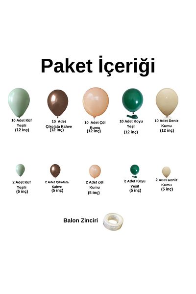 Ata Parti Dünyası Birthday Concept - Milky Green and Chocolate Brown 60 Pieces Balloon Chain Party Set