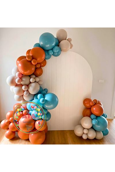 Ata Parti Dünyası Birthday Concept - Deep Ocean, Caramel, Smoke 100 Balloon Chain Set