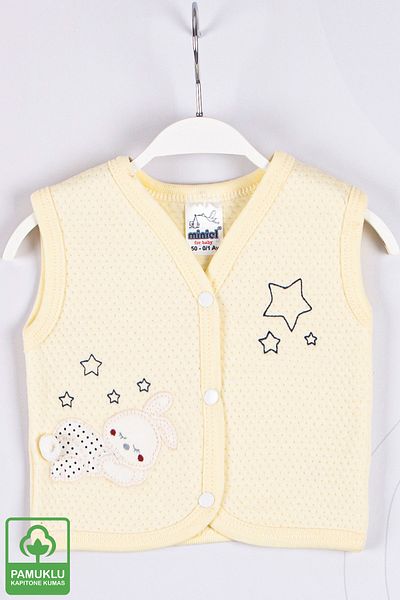 Miniel Unisex Baby Sleeping Rabbit Embroidered Organic Cotton 1-3-6-9 Months Quilted Baby Vest - Yellow
