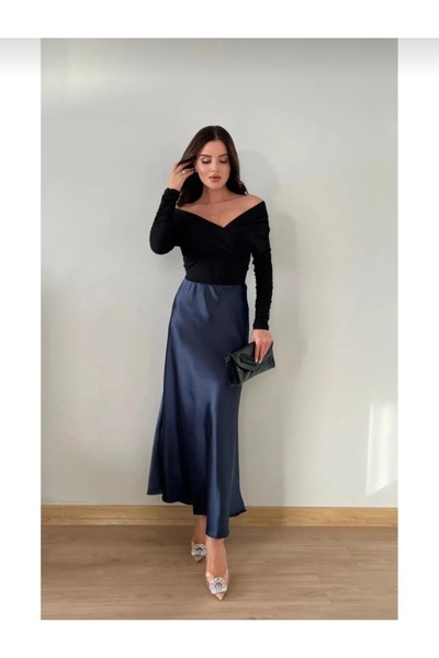 RECEP AYDIN Блискуча сатинова жіноча спідниця - дизайн дзвіночок, довжина максі