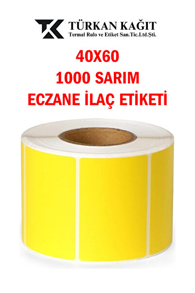 RULORULO 40x60 1000li Eczane Ilaç Tarif Etiketi Sarı Renk (1 RULO 1000 ETİKET)