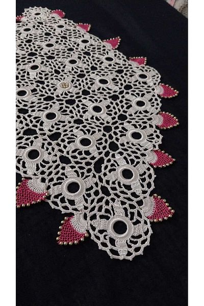 Papatyam 1Pcs Coffee Table Cloth - Hand Knitted Crochet, 40X25 Needlework Lace Set/Vintage/Floush Rope
