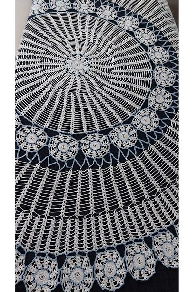 Papatyam 50 cm Diameter Lace Set - Hand Knitted Crochet and Fiskos Tablecloth