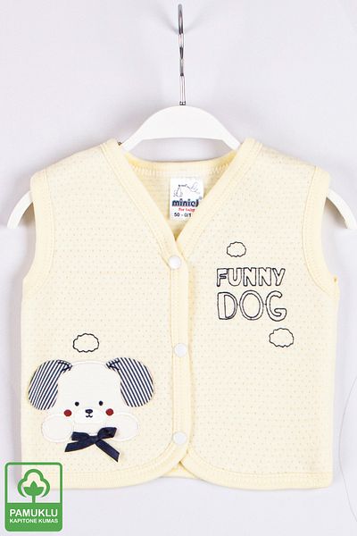 Miniel Unisex Baby Mobile Eared Dog Embroidered Organic Cotton 1-3-6-9 Months Quilted Baby Vest - Sa