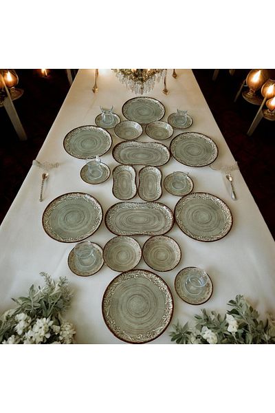 ASLAN ZÜCCACİYE Bambum Lara -26 Pieces Porcelain Brown Set