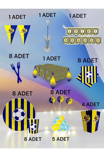 VibeHome 8-Person Navy Blue Yellow Fan 2XL Pack - Birthday Party and Fun Events
