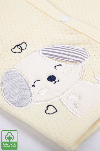 Miniel Unisex Baby Love Dogs Embroidered Organic Cotton 1-3-6-9 Months Quilted Baby Vest - Yellow