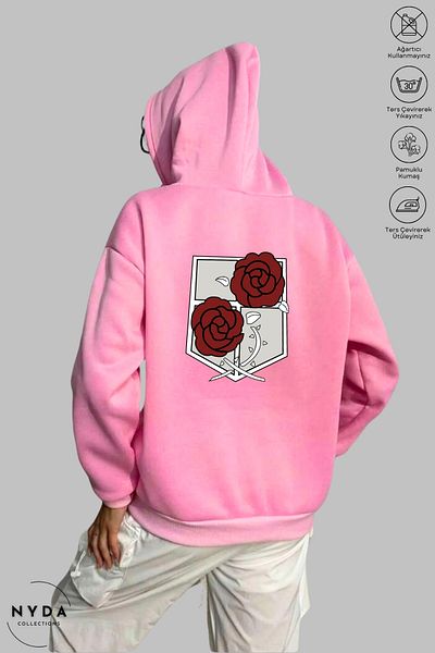 Nyda Collections Φούτερ Attack on Titan 3 με στάμπα Unisex με κουκούλα - Μακρύ μανίκι, ανοιχτόχρωμο, υπερμεγέθη βαμβάκι