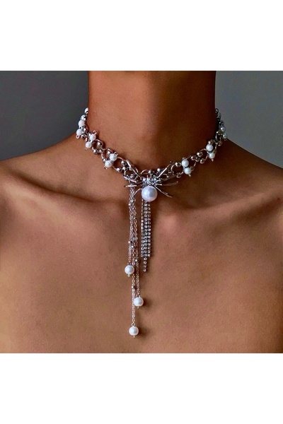 neslyaccessories Mayorka Incili Örümcek Detay Kolye & Broş