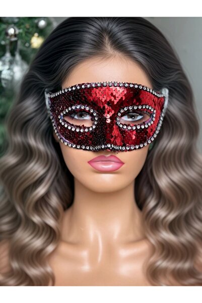 QUEEN AKSESUAR Luxury Red Mixed Shape Mask Glasses and Sequin Costume