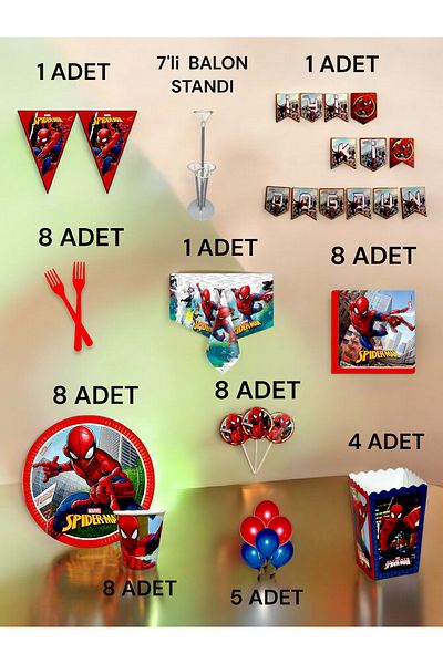VibeHome 8 Person Spiderman Themed 2XL Package - Birthday Party and Fun Events