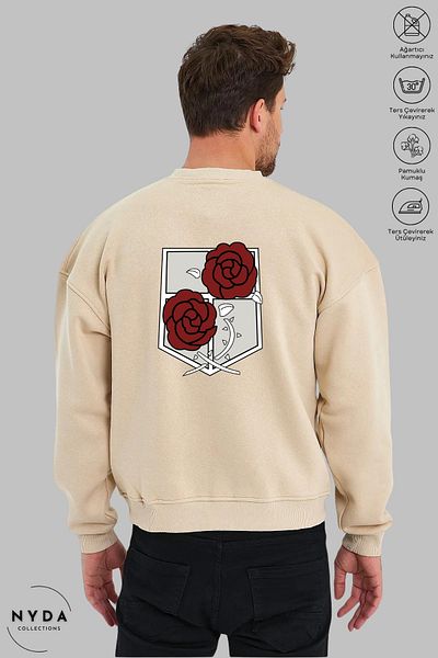 Nyda Collections Unisex μακρυμάνικο Attack on Titan 3 με στάμπα με κουκούλα χωρίς κουκούλα Oversize φούτερ