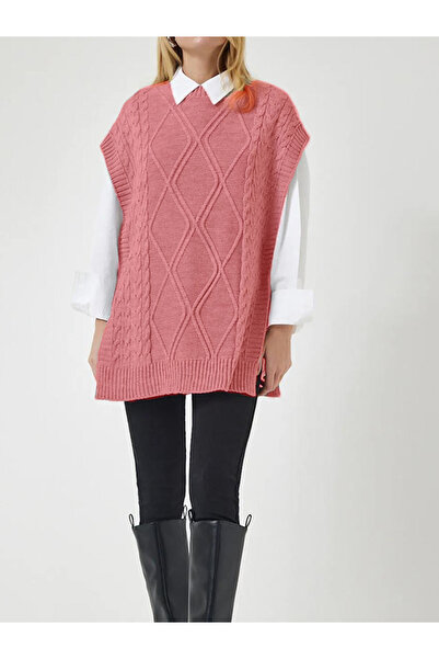YUGA KNİTTİNG YANDAN BAĞLAMALI TRİKO ÖRGÜ DETAYLI UZUN 75CM KADIN SÜVETERİ