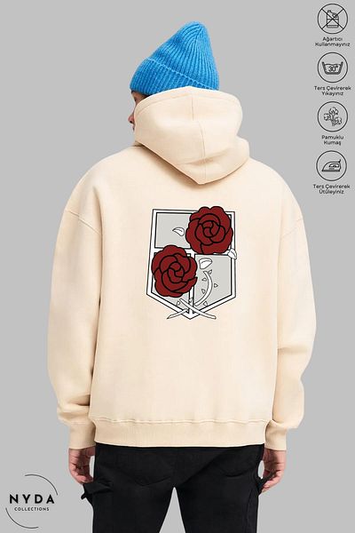 Nyda Collections Φούτερ Attack on Titan 3 με στάμπα Unisex με κουκούλα - Μακρύ μανίκι, ανοιχτόχρωμο, υπερμεγέθη βαμβάκι