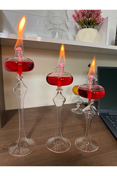 püür glass Dekoratif El Yapımı Hediyelik Elips 3lü Set Cam Kandil