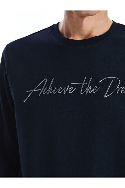 LC Waikiki LCWAIKIKI Classic Синій велосипедний комір з довгими рукавами та вишивкою Чоловічий світшот