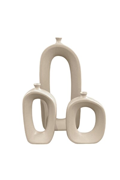 By Ari Ev Dekorasyon ÜÇLÜ İSKANDİNAV TARZI OVAL SERAMİK VAZO SET VZ258-10