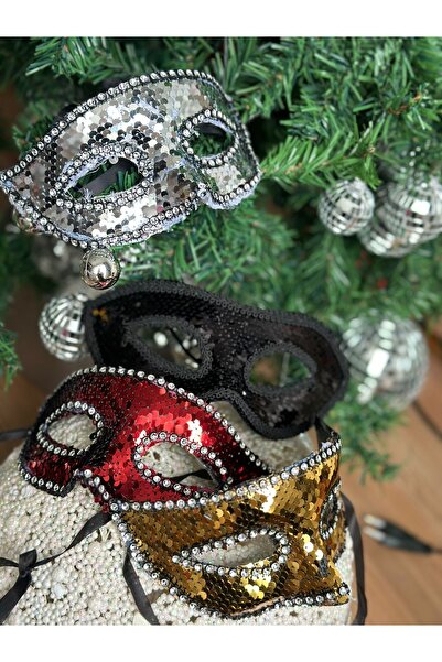 QUEEN AKSESUAR Luxury Red Mixed Shape Mask Glasses and Sequin Costume