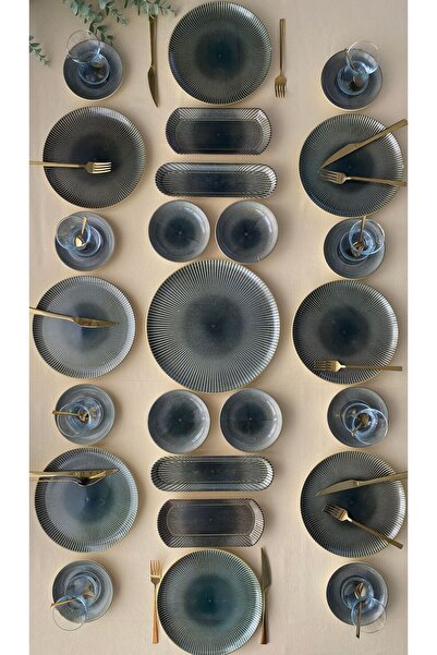 VENÜS HOME DECORATION Green Gold 8 Kişilik 25 Parça Çay Tabaklı Modern Kahval...