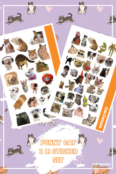 Minnymy 2 li Komik Kedi, Kediler,  Sticker, Çıkartma, Ajanda, Günlük, Planlay...