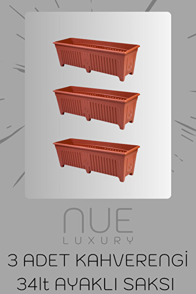 nueluxury Ayaklı Dış Mekan Saksı, Kahverengi Sebze Saksısı 3 Adet 34 lt, Bahç...