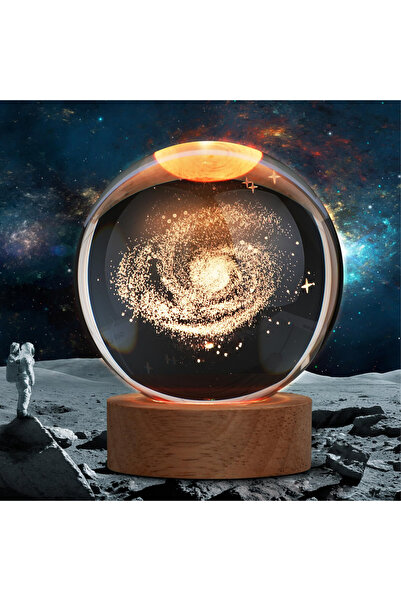 Vera Ahşap Tabanlı Usb Kablolu Dekoratif Aydınlatma Led Işıklı Cam Küre Saman...