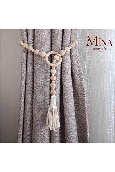 Mina Souvenir Tekli 1 Adet Makrome Fon & Tül Bohem Tarz Krem,boncuklu Perde A...