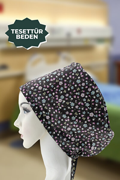 YİĞİTBAŞI Mürdüm-Çiçek Doktor Hemşire Aşçı Cerrahi Bone Hastane Anne Bone İş Bandanası Pamuklu Kumaş Lastikli