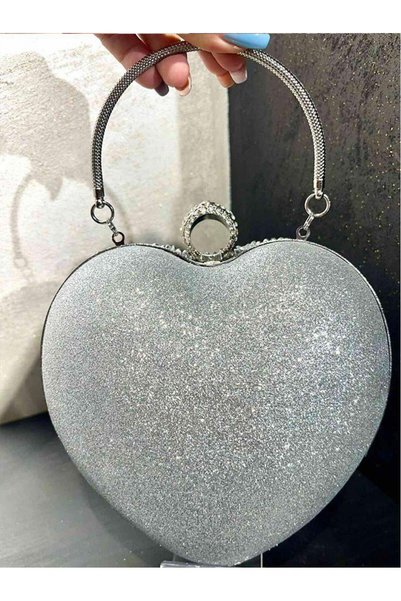 By EDUU Silver Heart Stone Evening Bag