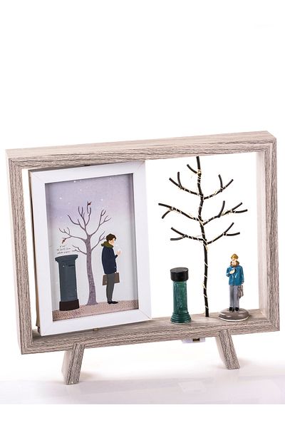 MUKKO HOME Wooden Framed Double Sided Lighted Desktop Photo Frame (26.5X23.6 cm)