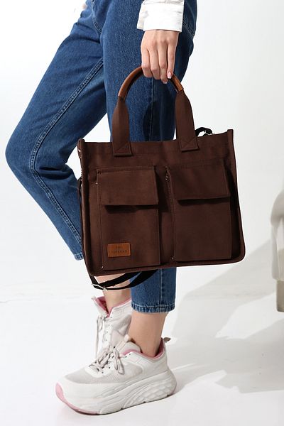 Moda azza Geantă de umăr elegantă din piele intoarsa pentru femei cu buzunare frontale si husa cu magnet