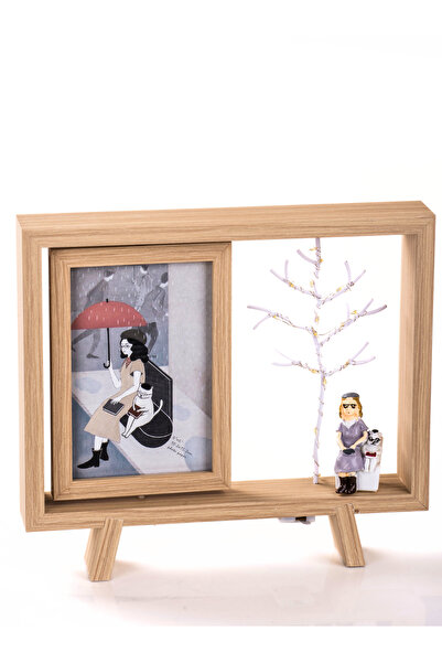 MUKKO HOME Ahşap Çerçeveli Çift Taraflı Işıklı Masaüstü Fotoğraf Çerçevesi (26.5x23.6 cm)