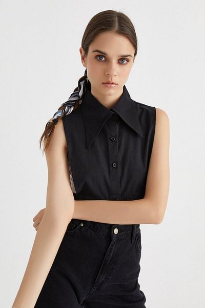 mirach Pack of 2 Pointed Shirt Collar Set Black and White Modern Cotton Stylish Design Classic Collar Model