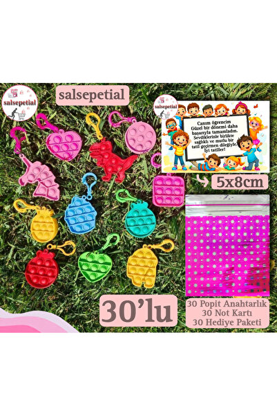 Salsepetial 30'lu Popit Anahtarlık Hediyelik Hediye Paketli Notlu Popit Anaht...
