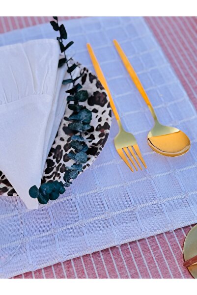 EVYA Monika Linen 6-Piece Buldan Business - 35X45 cm American Service Plate, Tableware, Table, Living Room, Kitchen, Cream