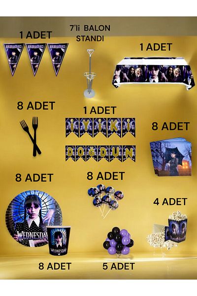 VibeHome Wednesday Themed 2XL Pack for 8 People - Birthday Party and Fun Events