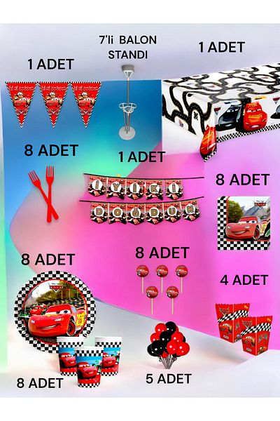 VibeHome 8 Person Cars Themed 2XL Pack - Birthday Party and Fun Events